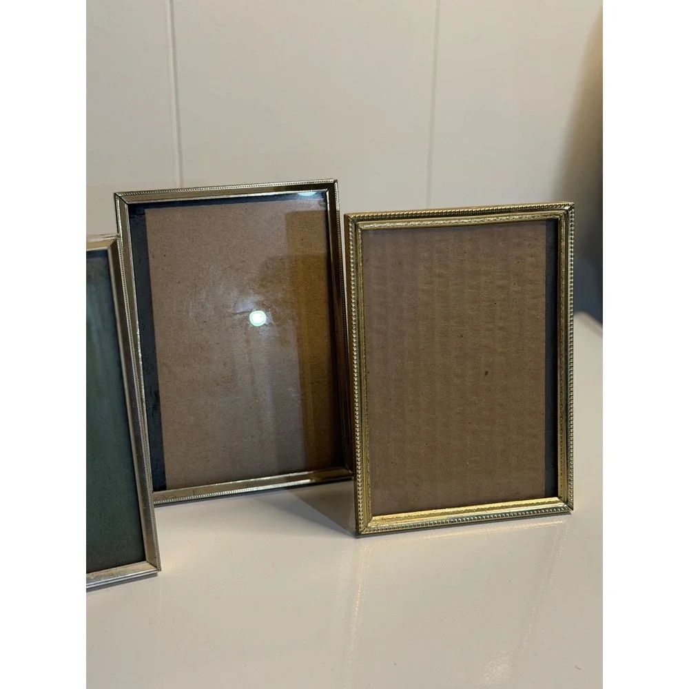 VTG Picture Frame Set 3 Gold Metal‎ Beaded Textured Border Tabletop Home Decor